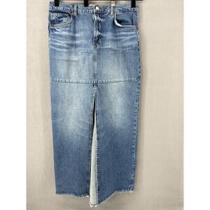 Reformation Skirt Womens 30‎ Blue Tazz Maxi Denim Front Slit Raw Hem Whiskering